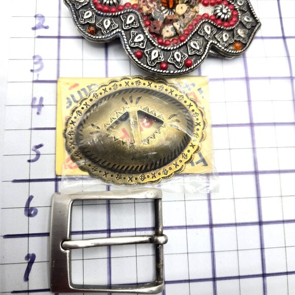 3 Fun Belt-Buckles Men Women 1 from Italy 1 Handcrafted Red 1 Gold-Tone - Picture 6 of 6
